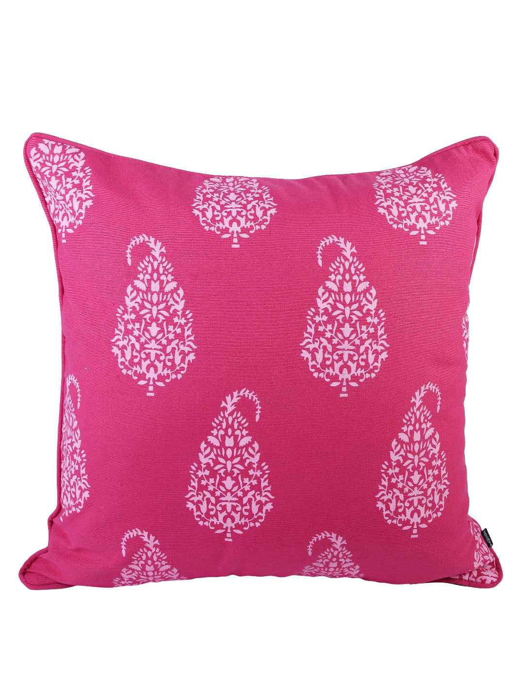 Soumya 2 Pieces Fuchsia Pink & White Ethnic Motifs Pure Cotton Square Cushion Covers