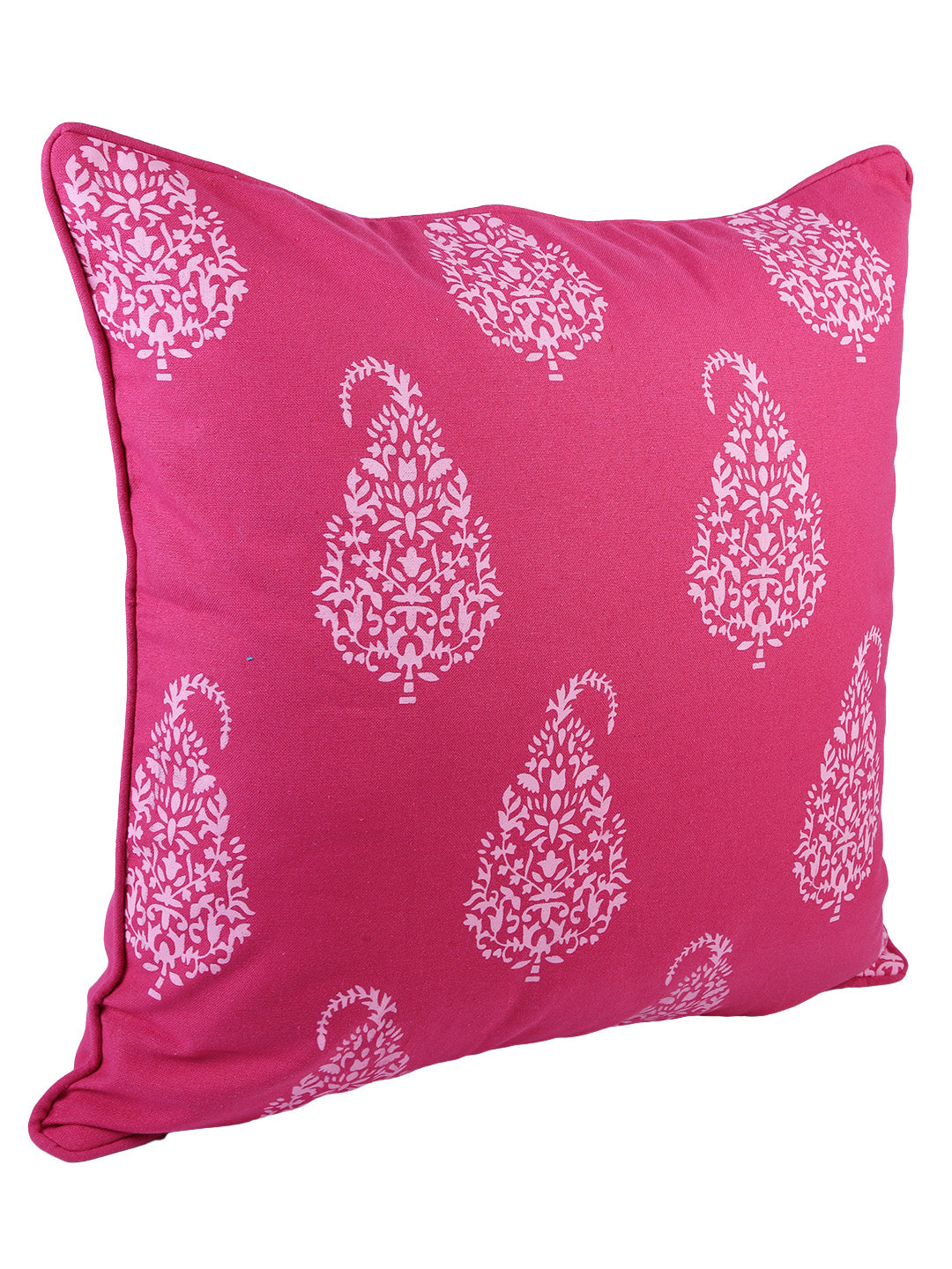 Soumya 2 Pieces Fuchsia Pink & White Ethnic Motifs Pure Cotton Square Cushion Covers