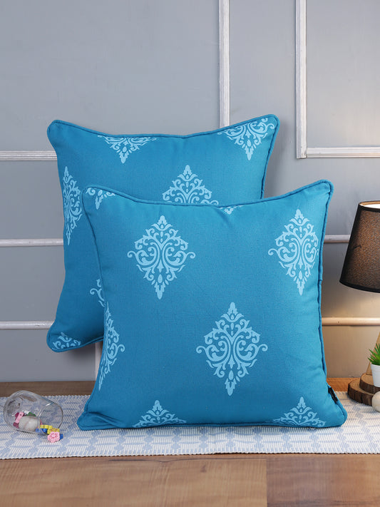 Soumya 2 Pieces Blue Ethnic Motifs Pure Cotton Square Cushion Covers