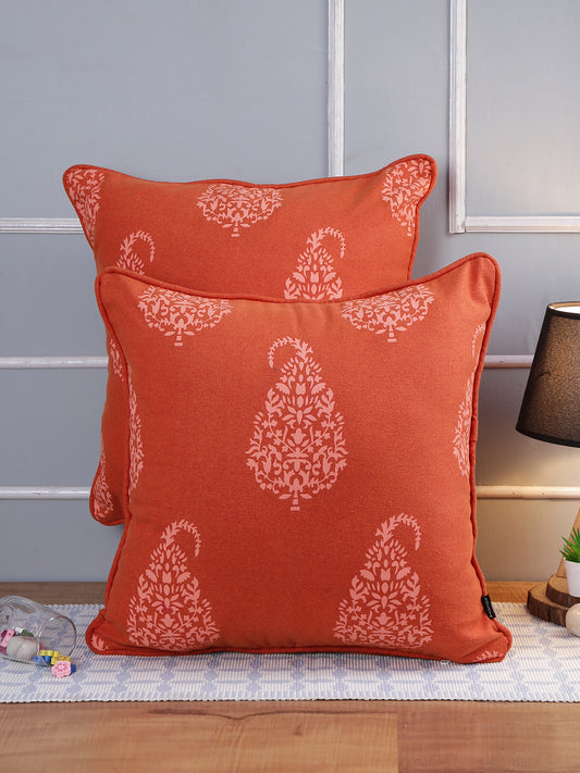 Soumya Rust 2 Pieces Ethnic Motifs Square Pure Cotton Cushion Covers