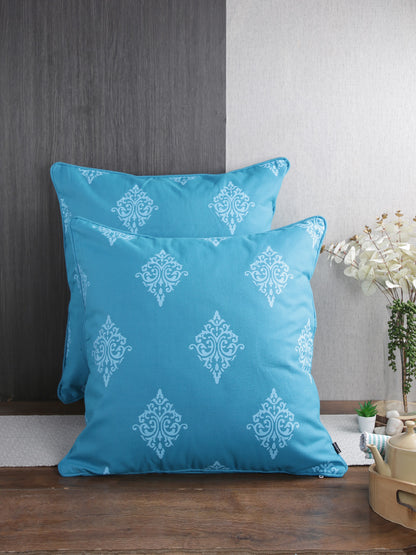 Soumya Turquoise 2 Pieces Blue & White Ethnic Motifs Pure Cotton Square Cushion Covers