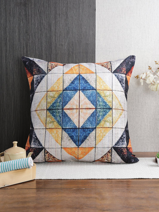 Soumya Blue & Yellow 2 Pieces Geometric Square Cushion Covers