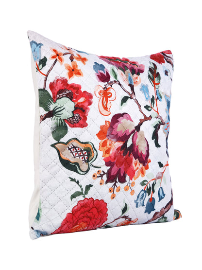 Soumya Red & White 2 Pieces Floral Printed Square Cushion Covers