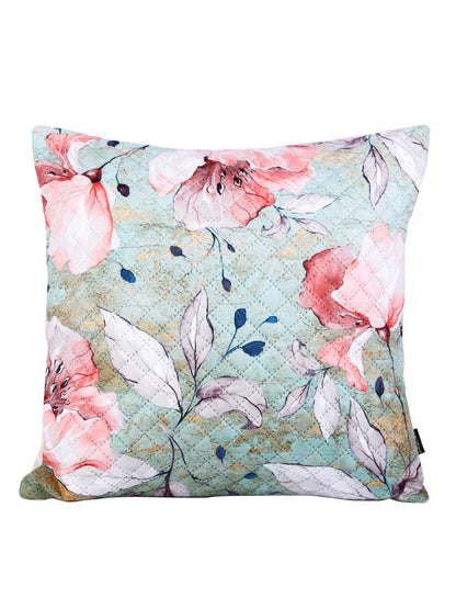 Soumya Green & Pink 2 Pieces Floral Printed Square Cushion Covers