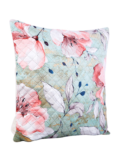 Soumya Green & Pink 2 Pieces Floral Printed Square Cushion Covers