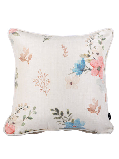 Soumya White & Blue 2 Pieces Floral Textured Cotton Square Cushion Covers