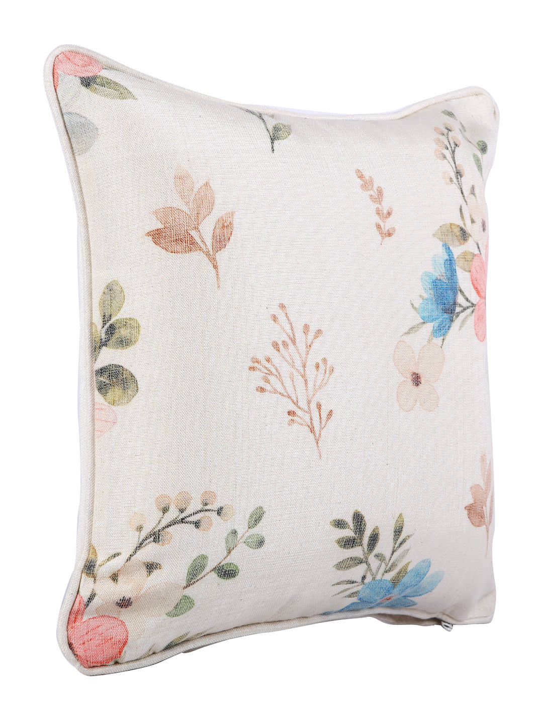 Soumya White & Blue 2 Pieces Floral Textured Cotton Square Cushion Covers