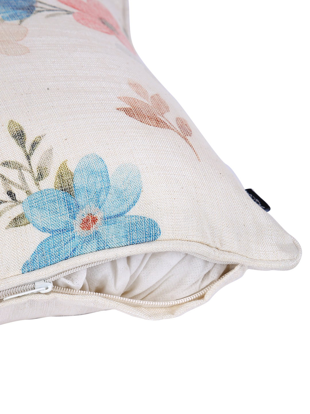 Soumya White & Blue 2 Pieces Floral Textured Cotton Square Cushion Covers