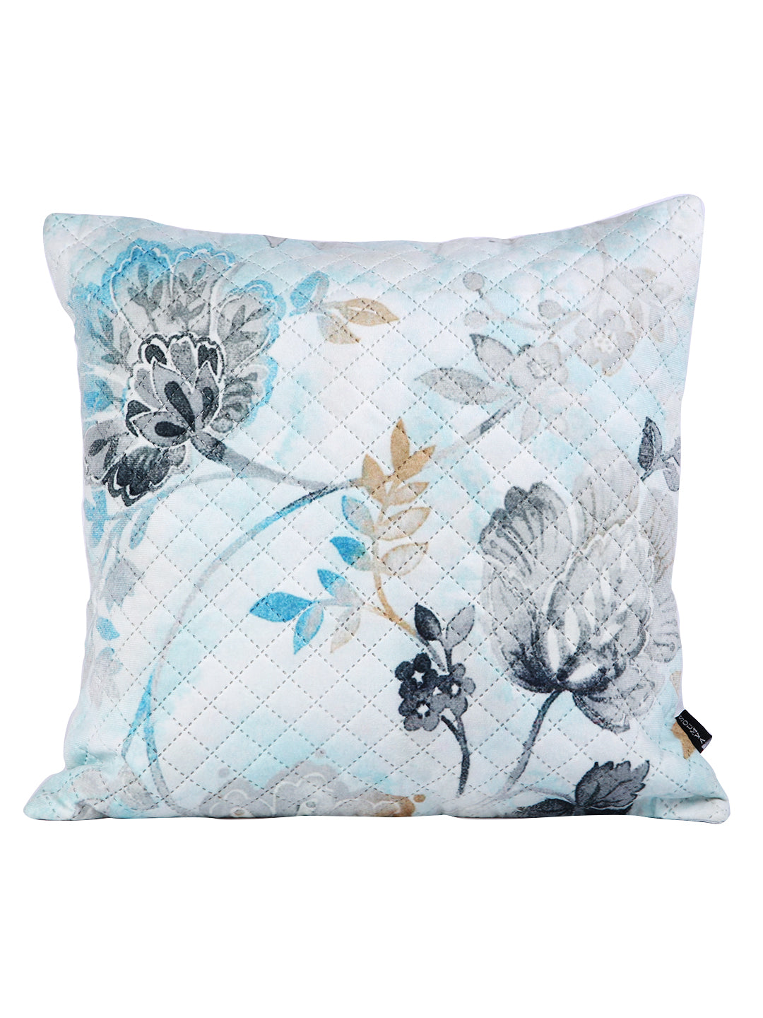 Soumya Grey & Blue 2 Pcs Floral Square Cushion Covers