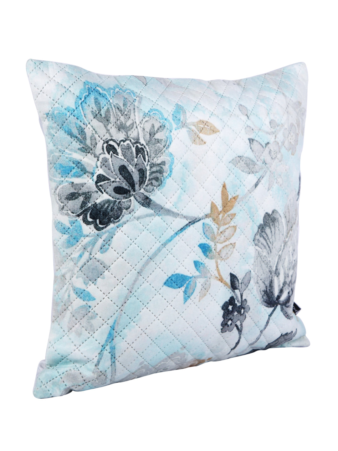 Soumya Grey & Blue 2 Pcs Floral Square Cushion Covers