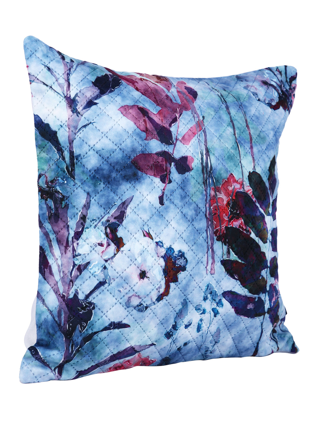 Soumya Blue & Pink 2 Pcs Floral Square Cushion Covers