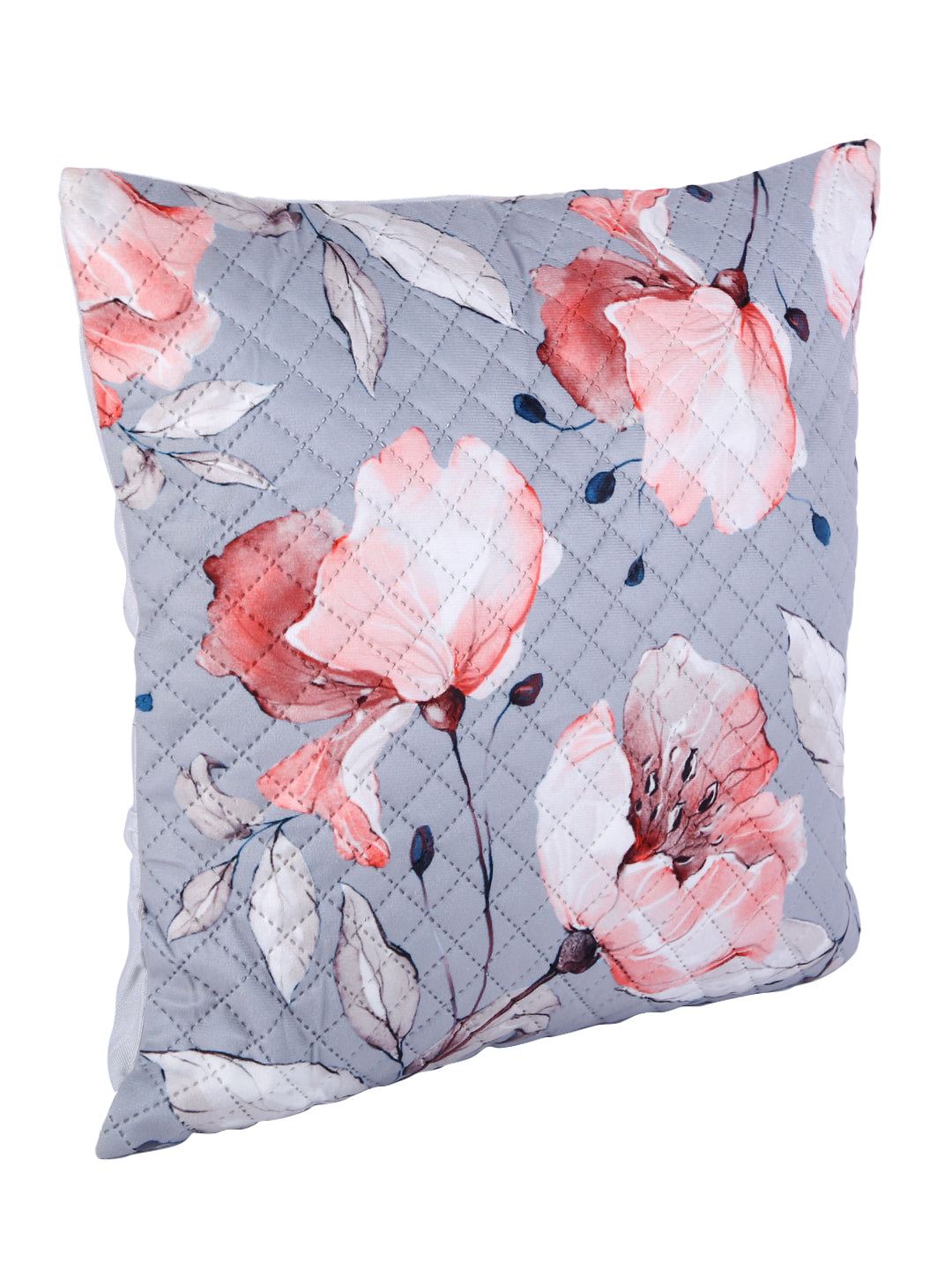 Soumya Grey & Pink 2 Pcs Floral Square Cushion Covers