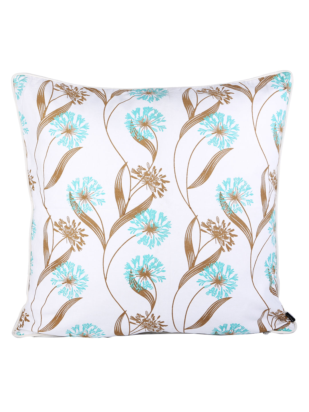 Soumya White & Blue2 Pieces Floral Printed Cotton Square Cushion Covers