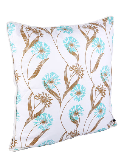 Soumya White & Blue2 Pieces Floral Printed Cotton Square Cushion Covers