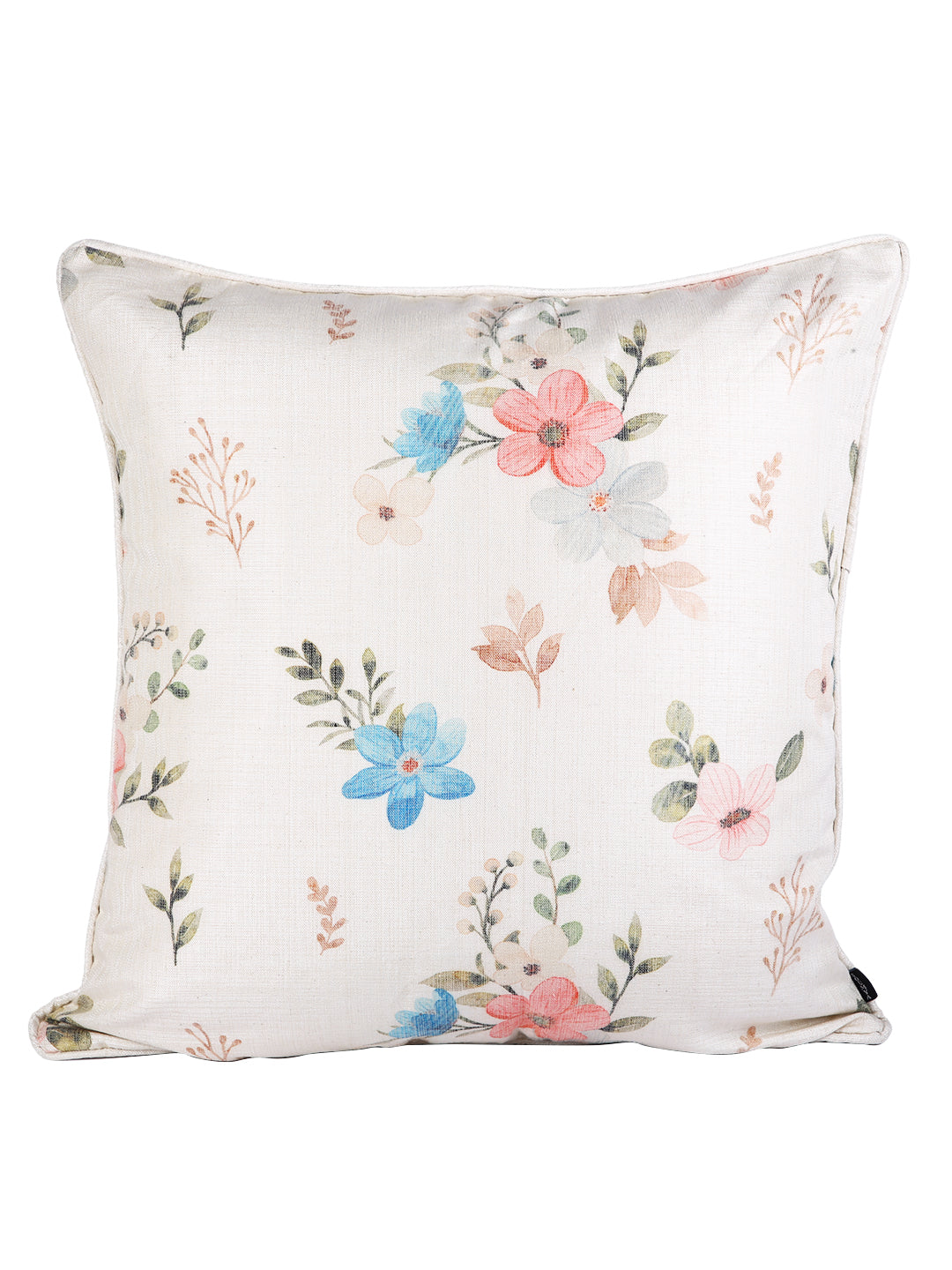 Soumya Peach-Coloured & Blue 2 Pcs Floral Square Cushion Covers