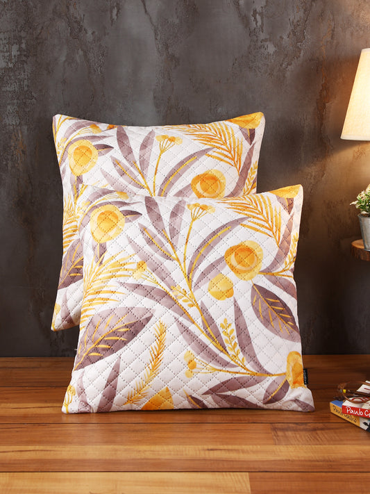 Soumya Yellow & White 2 Pcs Floral Square Cushion Covers