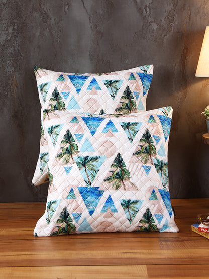 Soumya Blue & Green 2 Pieces Geometric Textured Square Cushion Covers