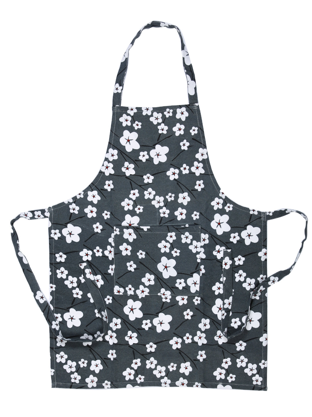 Premium Grey & White Color Printed Cotton Apron - 1 Pc