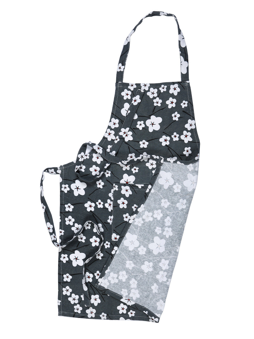 Premium Grey & White Color Printed Cotton Apron - 1 Pc