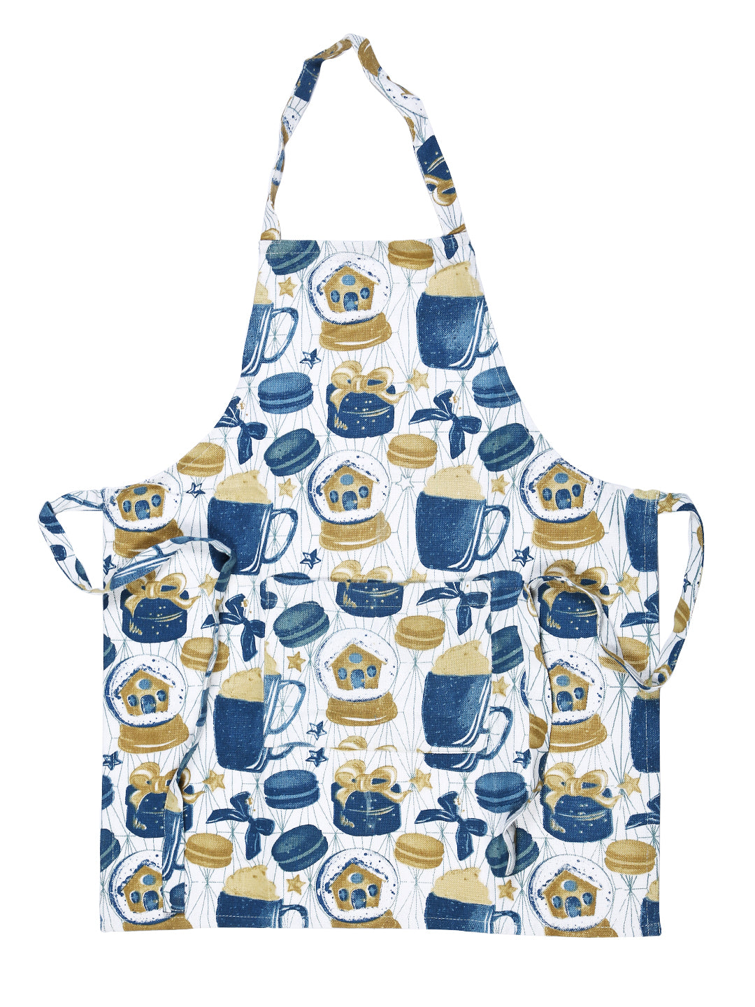 Premium Blue & White Color Printed Cotton Apron - 1 Pc