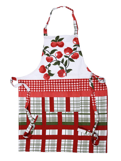 Premium Red & White Color Printed Cotton Apron - 1 Pc