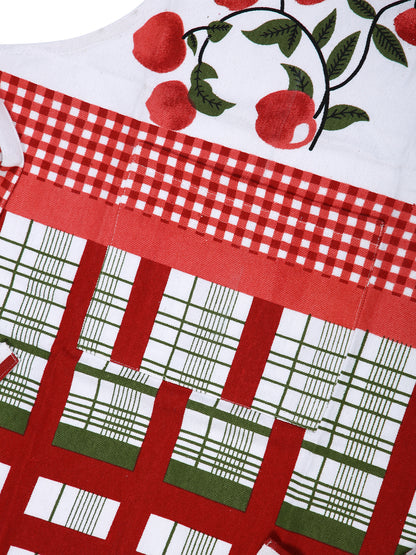 Premium Red & White Color Printed Cotton Apron - 1 Pc