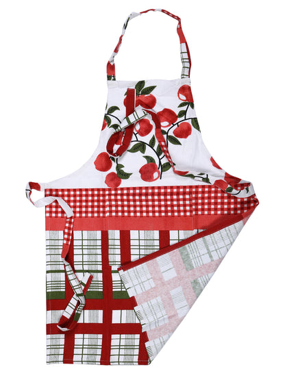 Premium Red & White Color Printed Cotton Apron - 1 Pc