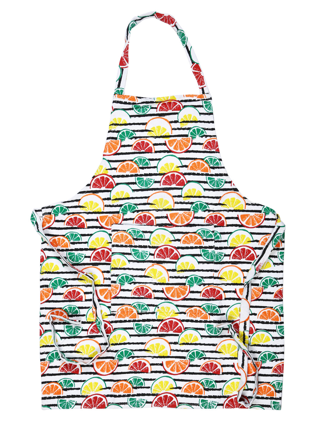 Premium White & Red Color Printed Cotton Apron - 1 Pc