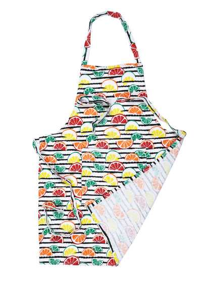 Premium White & Red Color Printed Cotton Apron - 1 Pc