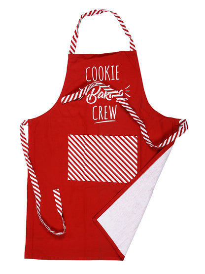 Premium Red & White Color Printed Cotton Apron - 1 Pc