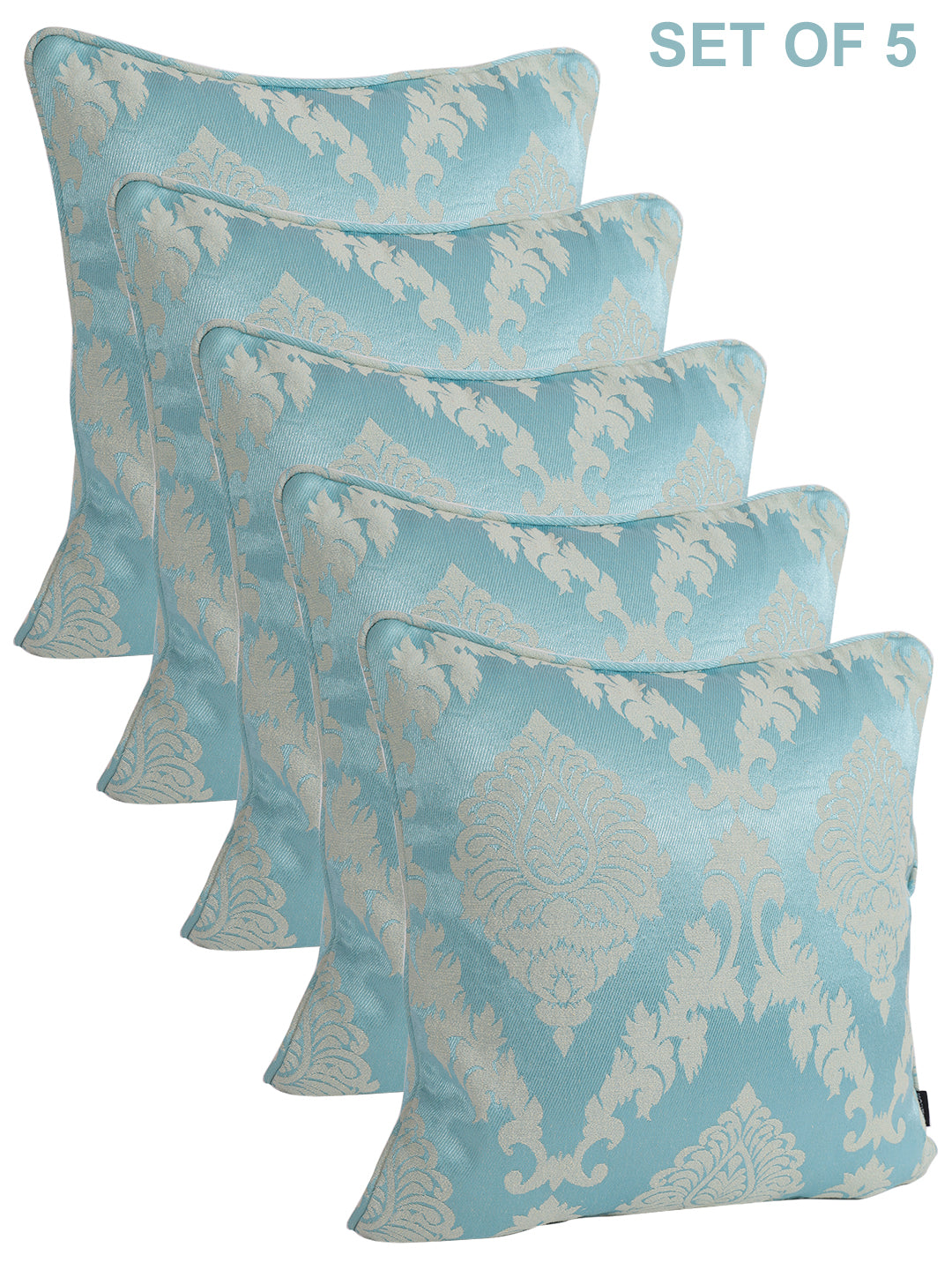 Set of 2 Premium Abstract Design Turquoise Color Cushion Cover, 5 pc Cushion Cover