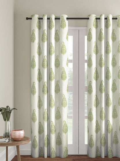 Soumya 100 % Cotton Voile Fabric Printed Light Green Eyelet Curtain, Pack of 1