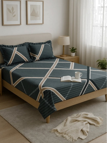 Urban Grid Elegance Bedsheet- Set Of 3