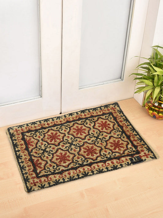 Natural Jute Braided Washable Printed Mat Maroon Color for Door, 1 Pc. Mat