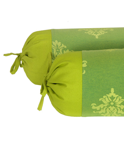 Mix n Match Cotton Abstract Design Green Color Diwan Set, 1 Diwan Sheet, 2 Bolster Cover, 3 Cushion Covers