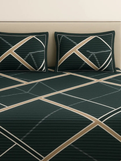Urban Grid Elegance Bedsheet- Set Of 3