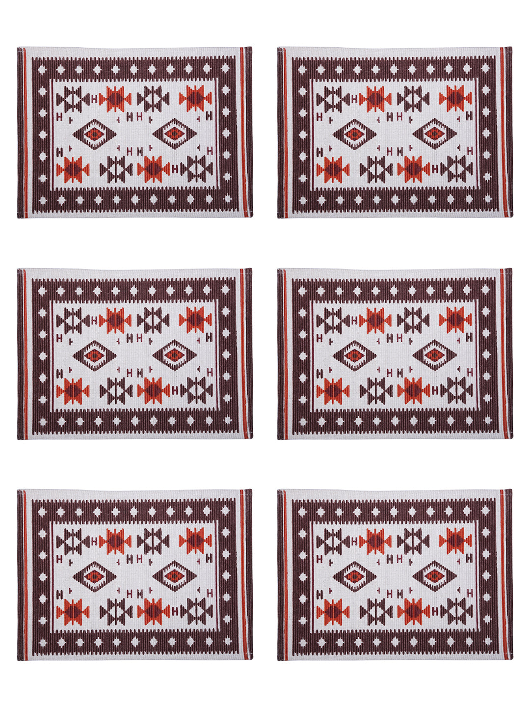 Table Placemats in Brown/Orange color made with  Cotton Material , Kitchen Linen - 6 Pcs Set