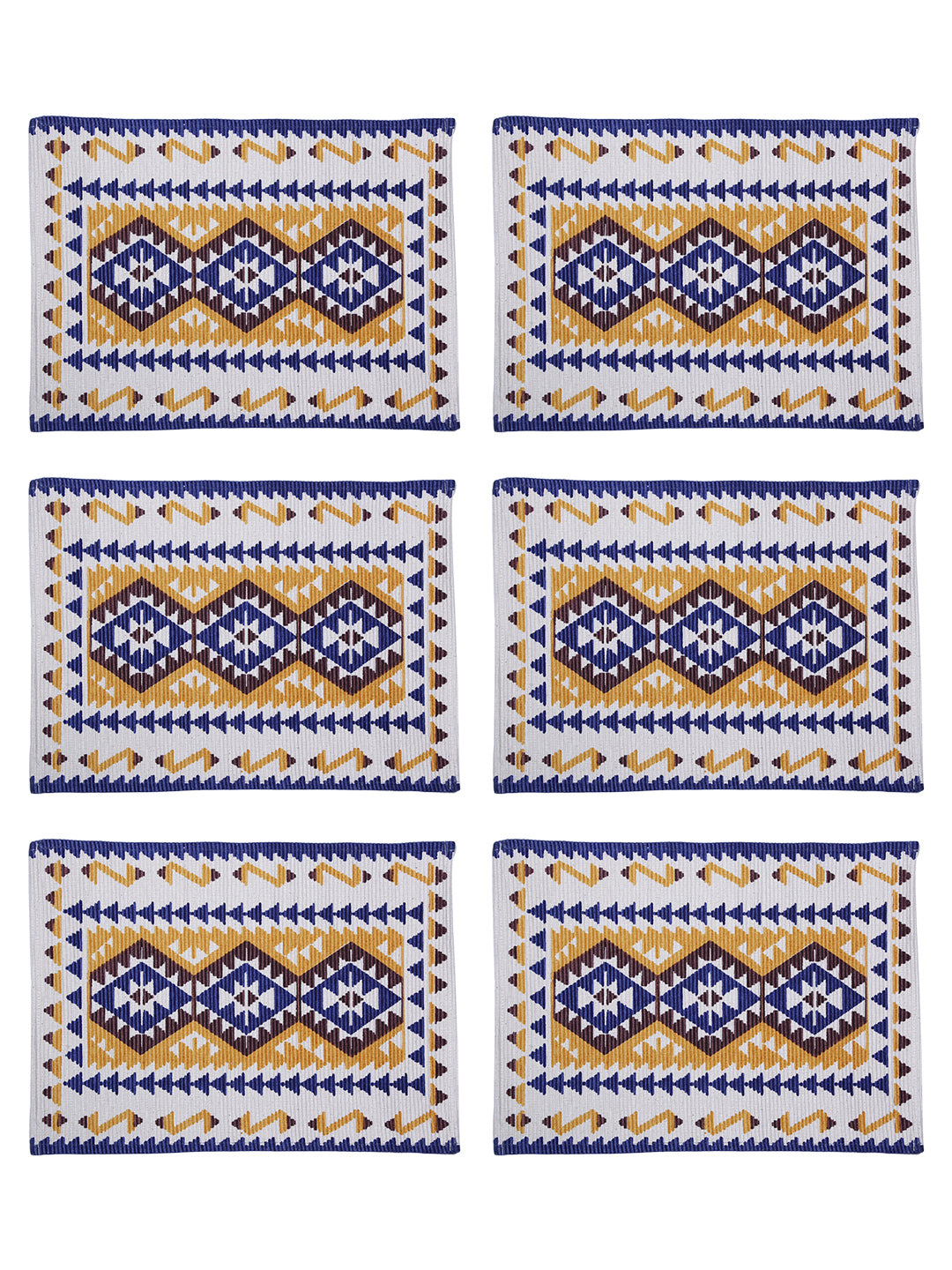 Table Placemats in Yellow/Blue color made with  Cotton Material , Kitchen Linen - 6 Pcs Set