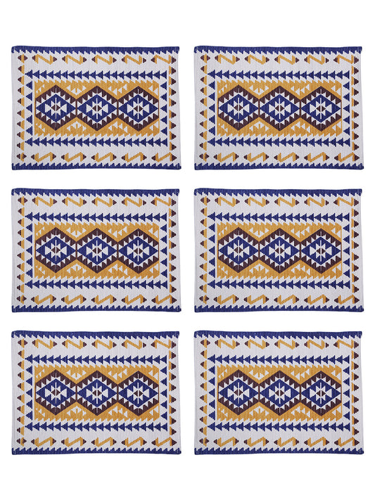 Table Placemats in Yellow/Blue color made with  Cotton Material , Kitchen Linen - 6 Pcs Set