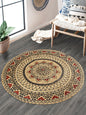 Natural Jute Braided Washable Printed Round Mat Maroon and Black Color for Door and Bed Side, 1 Pc. Mat