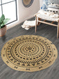 Natural Jute Braided Washable Printed Round Mat Black and Beige Color for Door and Bed Side, 1 Pc. Mat