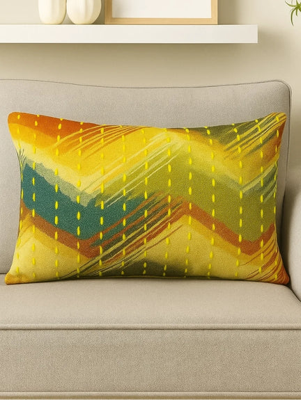 Set Of 2 Sunburst Zigzag Hand-Stitched Cushion Covers