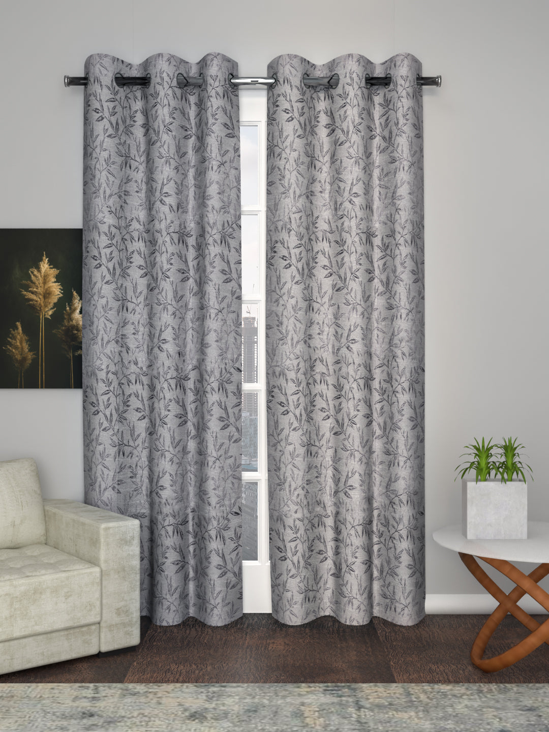 Jacquard Woven Curtain in Silver color made with  Polycotton Material , Curtain - 1 pc