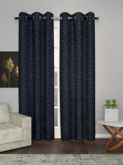 Sheer printed curtain in Navy Blue color made with  Polylinen Material , Curtain - 1 pc