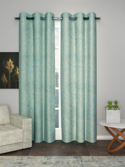 Jacquard woven Curtain  in Firozi color made with Polycotton Material , Curtain - 1 pc