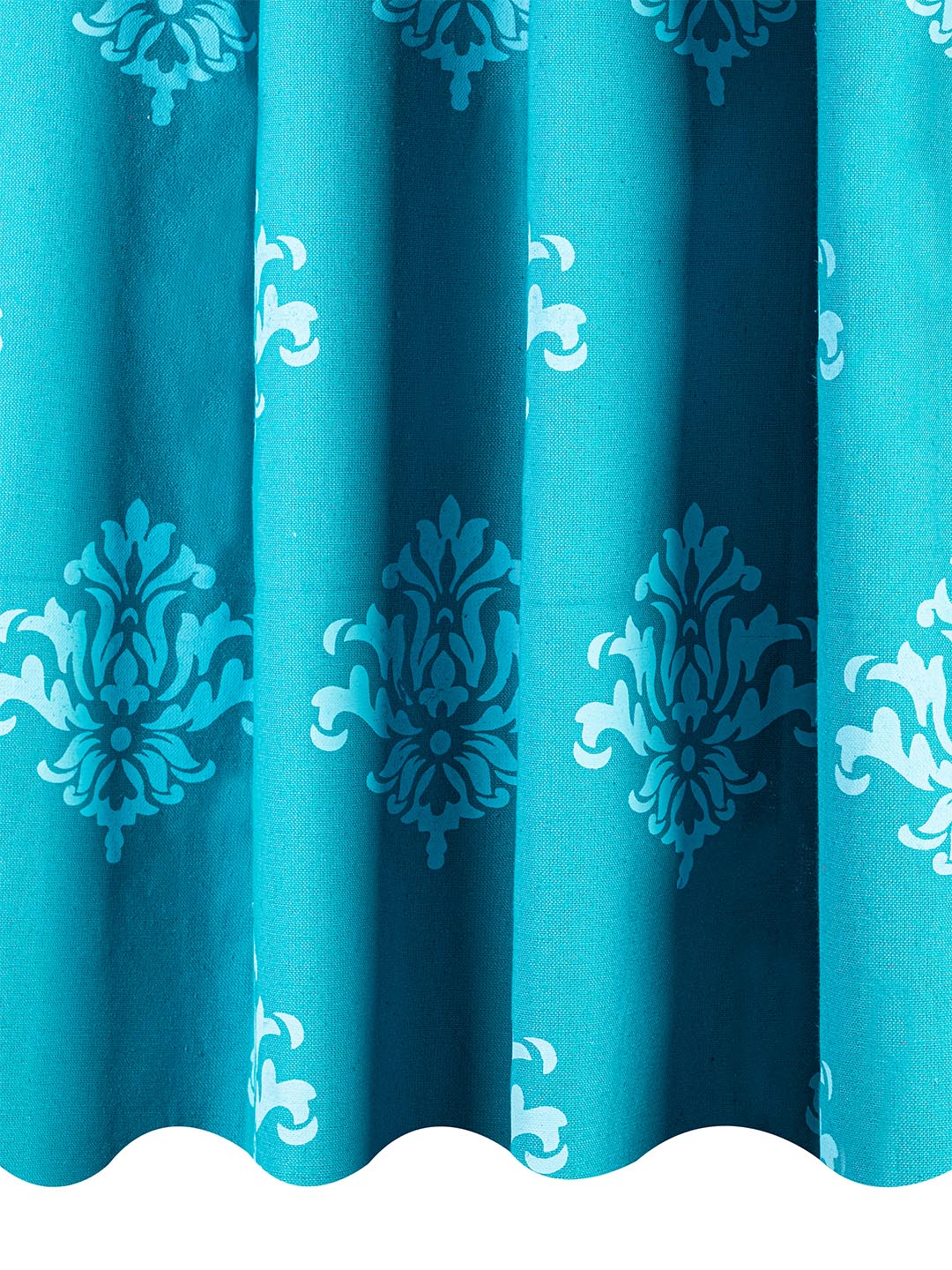 Printed Curtains in Firozi/Aqua color made with  Cotton Material , Curtain - 1 pc