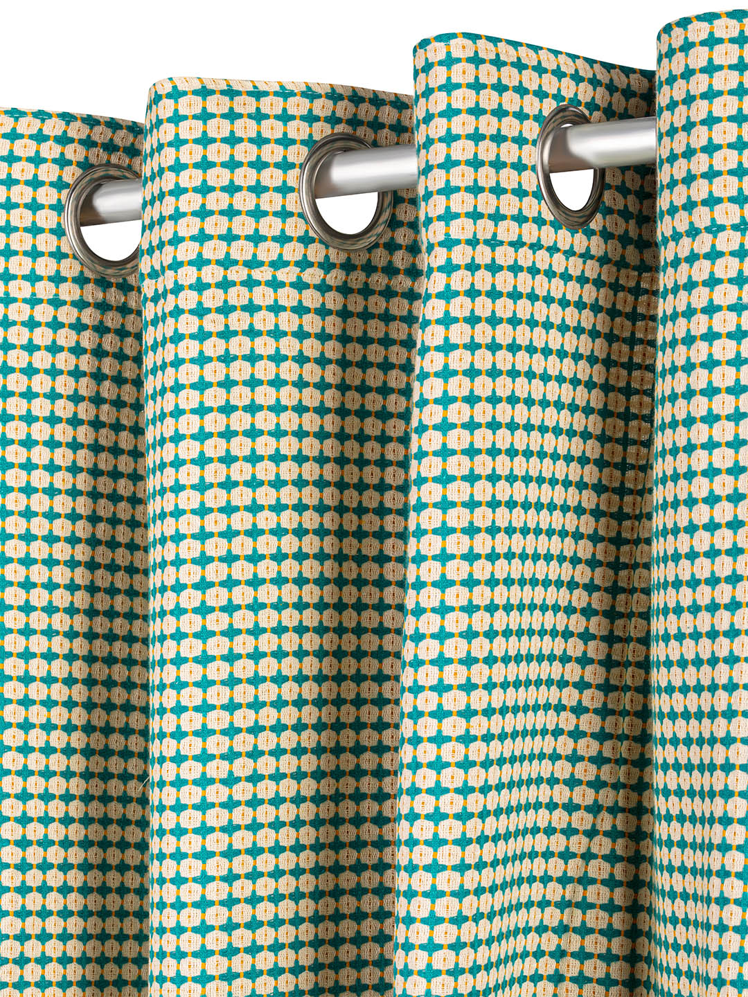 Jacquard Woven Curtains in Green color made with Cotton Material , Curtain - 1 pc