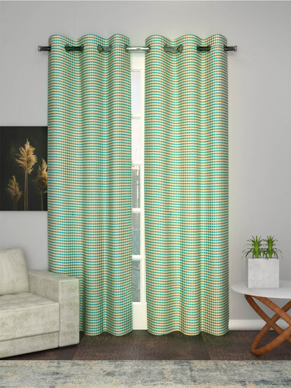 Jacquard Woven Curtains in Green color made with Cotton Material , Curtain - 1 pc