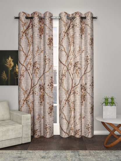 Sheer Printed curtain in Rust color made with  Polylinen Material , Curtain - 1 pc