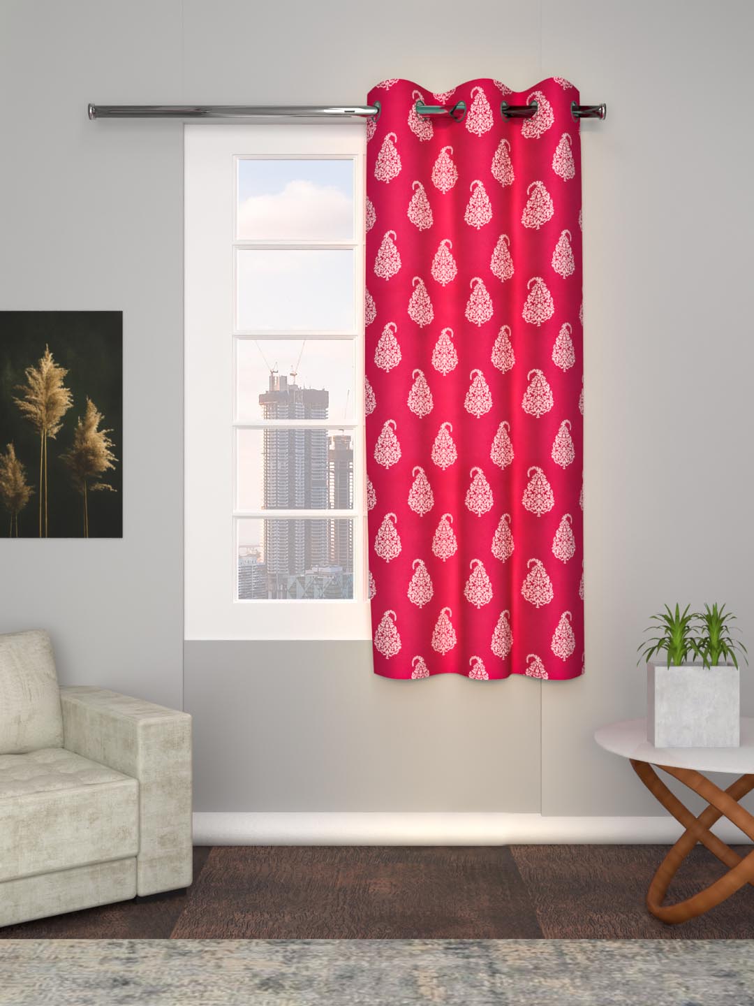 Printed Curtain in Pink/Fushia color made with  Cotton Material , Curtain - 1 pc